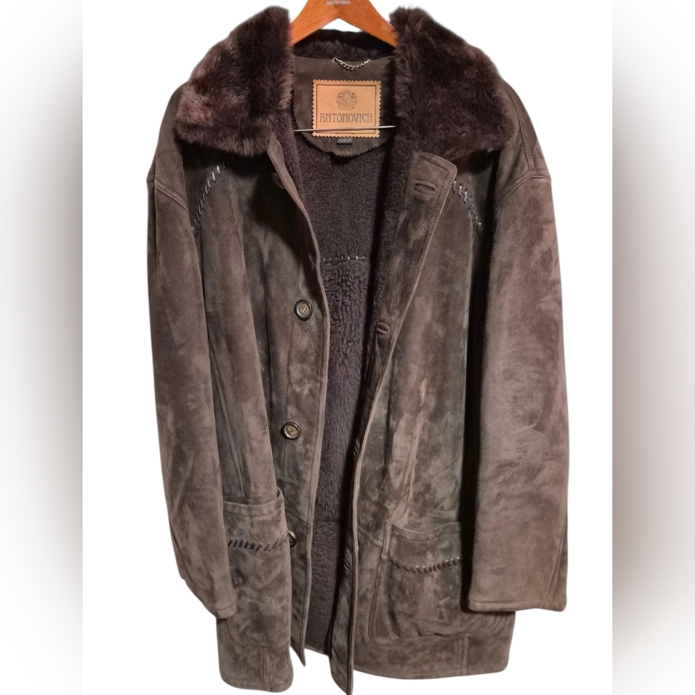 Antonovich Men's Dark Brown Jacket with Fur Collar